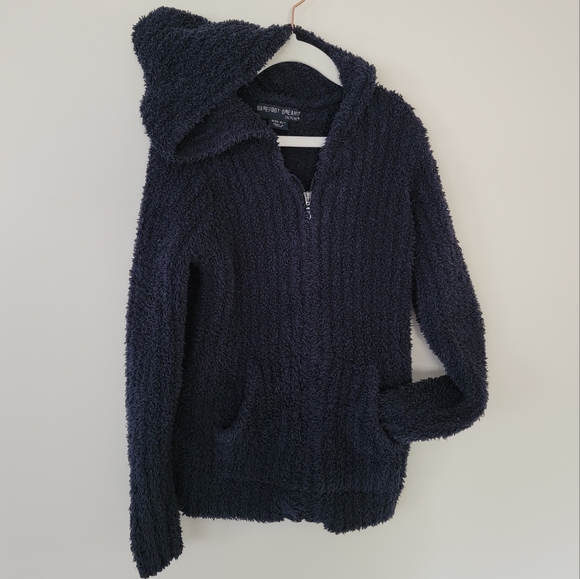 Barefoot Dreams Other - Barefoot Dreams CozyChic Hooded Zip Up Sweatshirt Sweater Navy Blue Kids 6/7